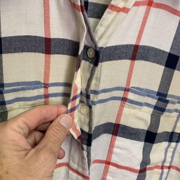 Barbour Summer Tartan Ivory Tan Red Black Hi-Lo LS Button Front Shirt Size 10 - Picture 9 of 13